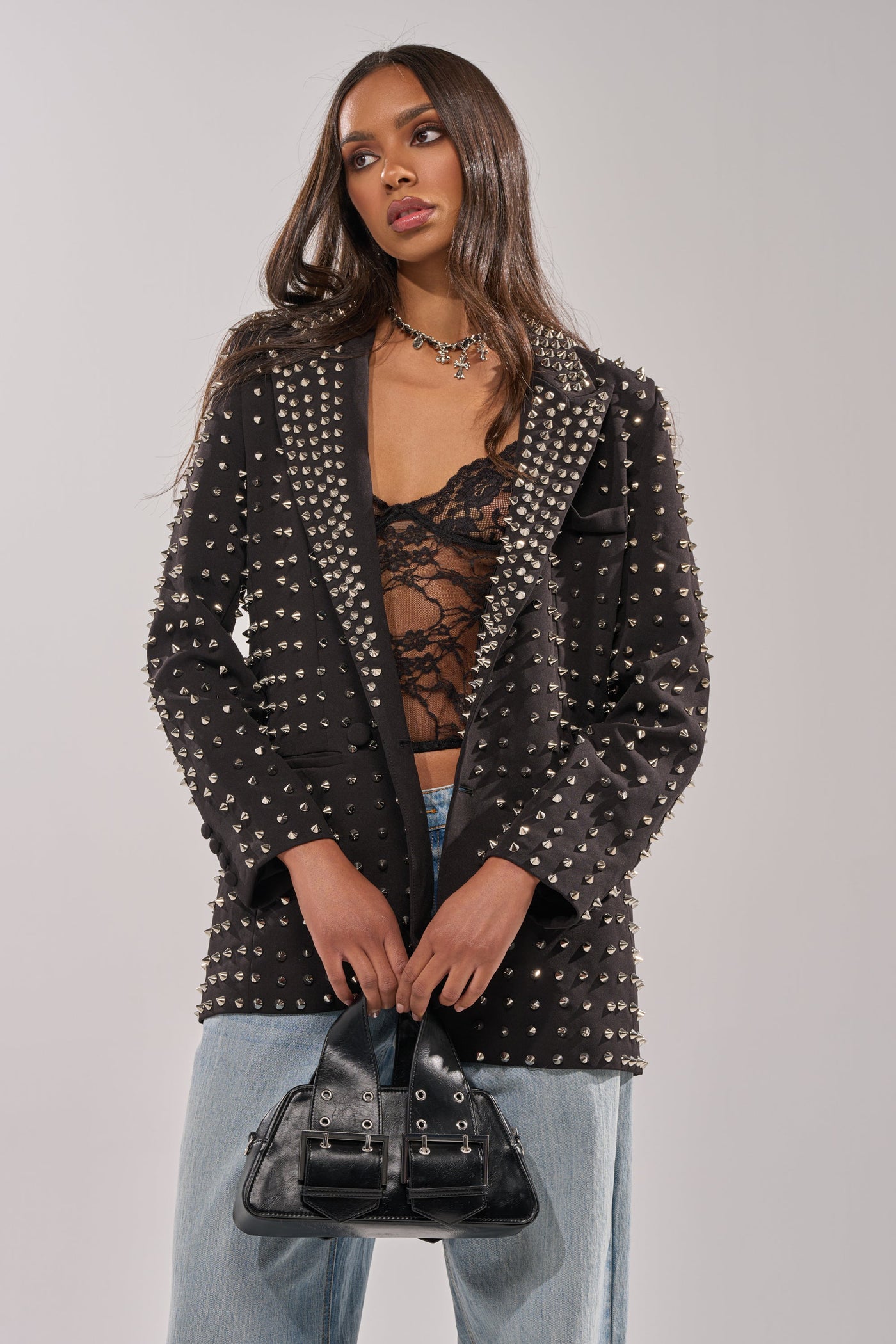 SUGAR AND SPICE SPIKED STUD BLAZER
