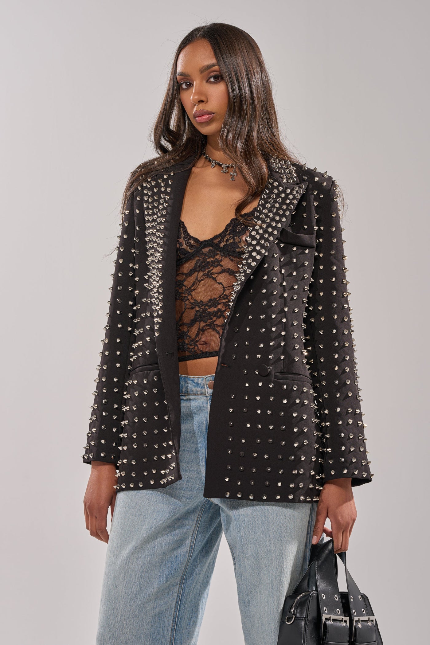 SUGAR AND SPICE SPIKED STUD BLAZER