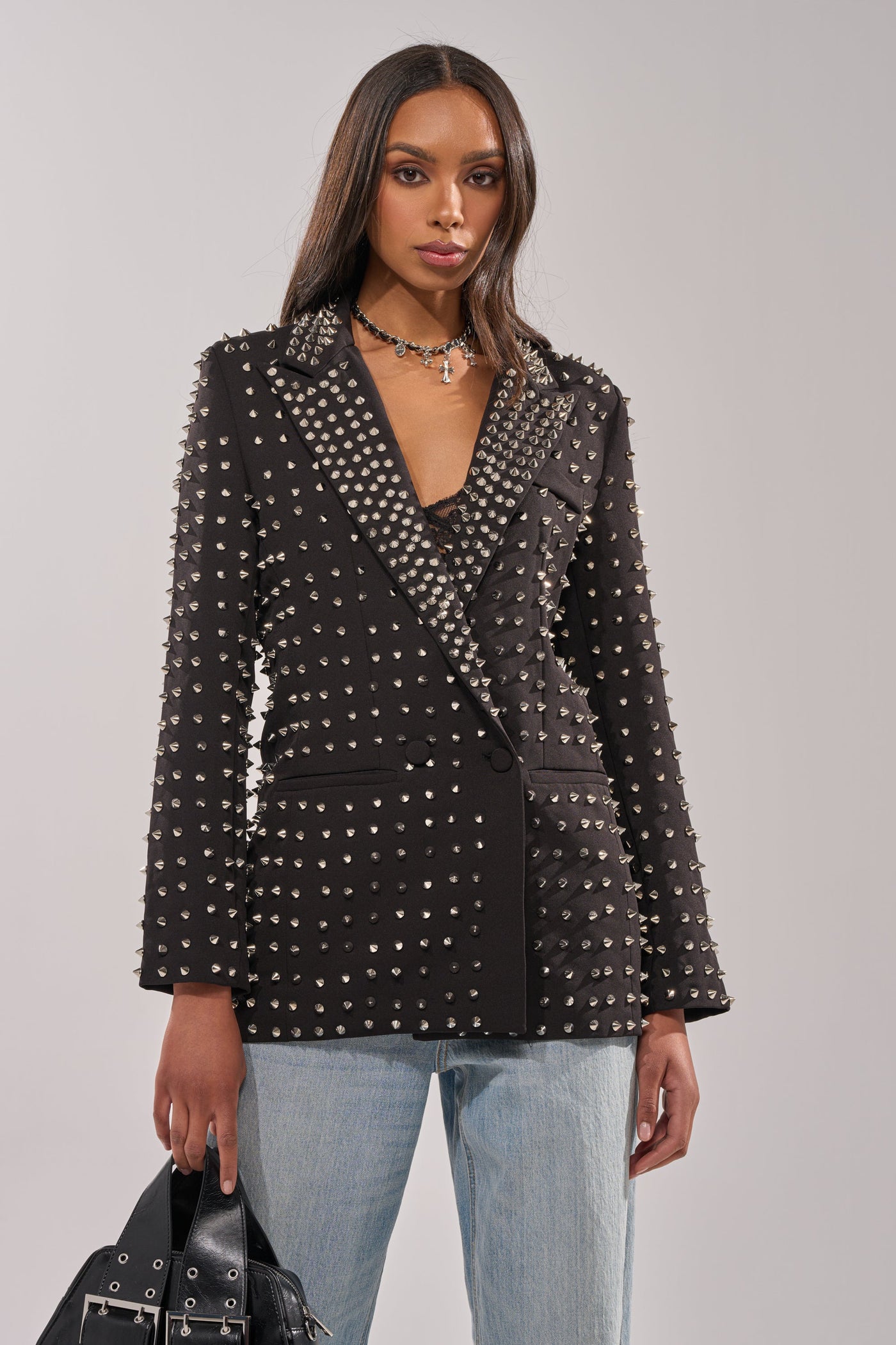 SUGAR AND SPICE SPIKED STUD BLAZER