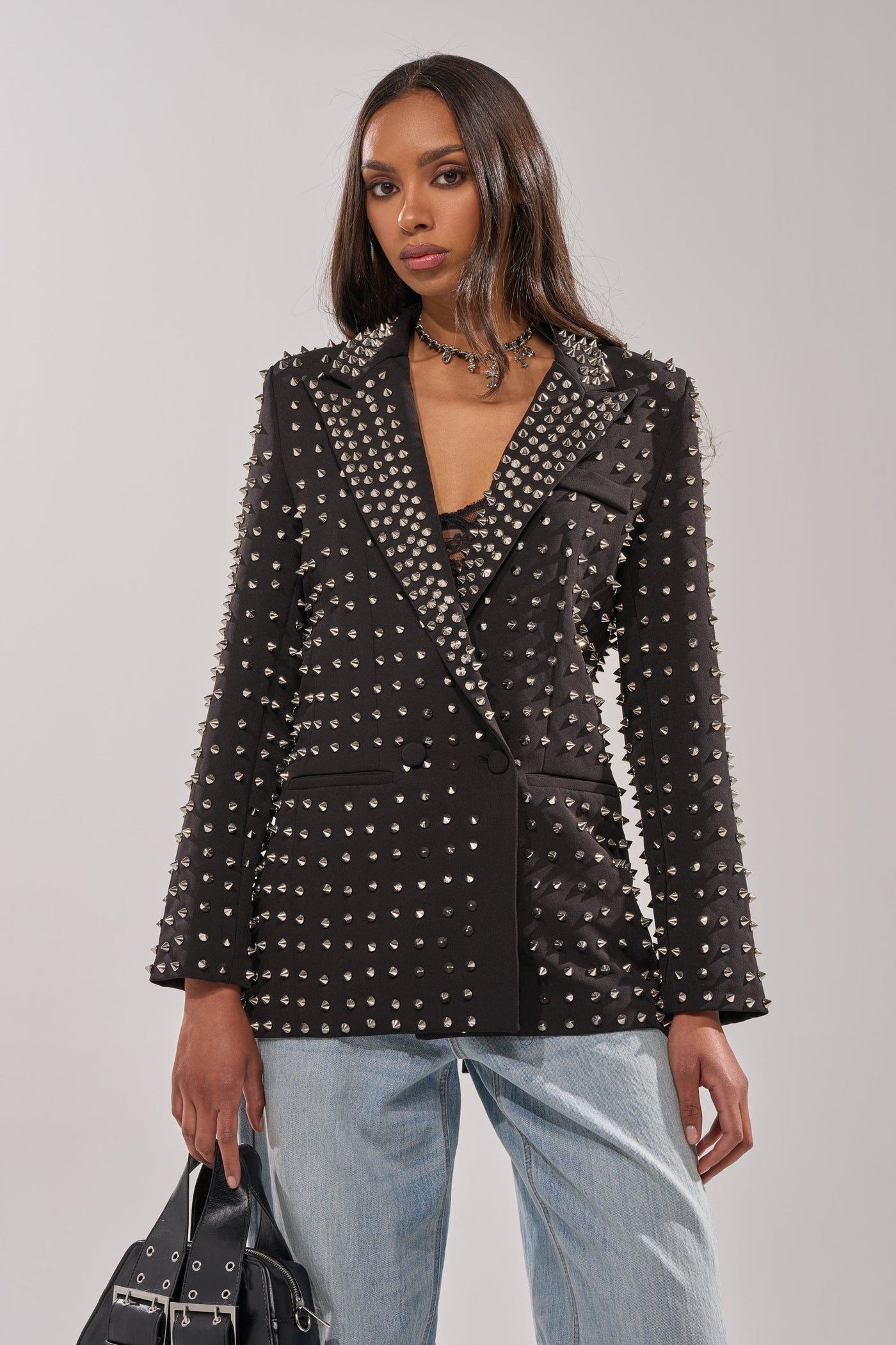 SUGAR AND SPICE SPIKED STUD BLAZER