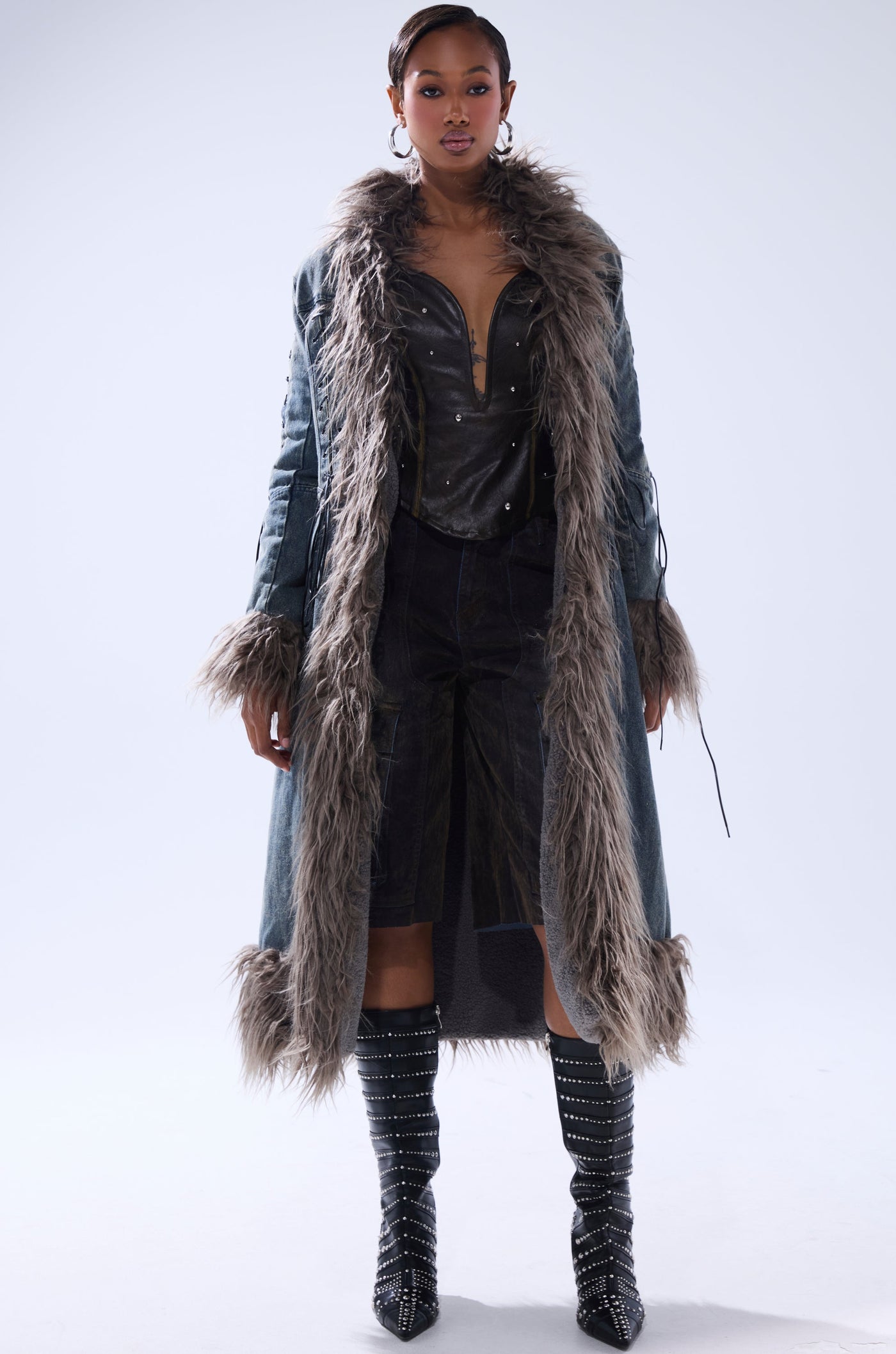 SADE FUR TRIM DENIM TRENCH